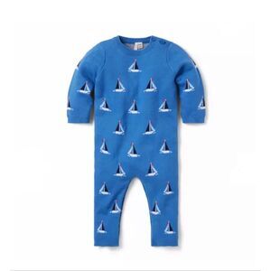 Janie and Jack Baby Sailboat Sweater One-Piece Ocean Blue Sailboat Size 12/18 Mo